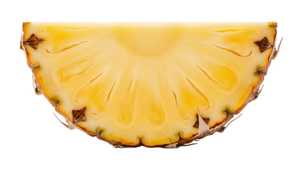 A pineapple cut into half circles, white background isolated
