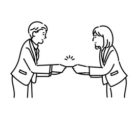 名刺交換をするビジネスパーソンのイラスト　線画のみ