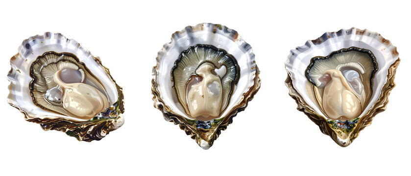 Fresh oyster shells on a white background