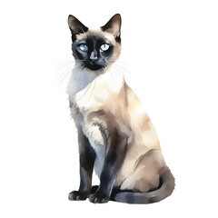 Elegant siamese cat sitting gracefully in a watercolor style illustration
