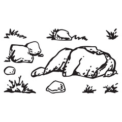 A set of vector stones and stylized grass