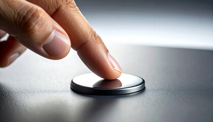 Button Press: A close-up shot of a finger poised to press a metallic button, capturing a moment of anticipation and decisive action.