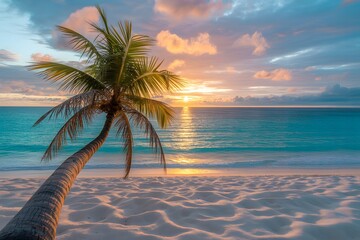 Dreamy tropical beach sunset with vibrant sky colors