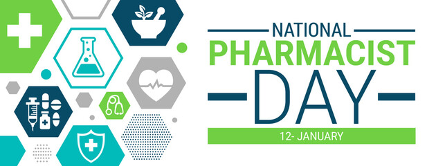 National Pharmacist day background, banner, card or poster design template is observed every year during January, to raise awareness about the mission. Vector illustration.