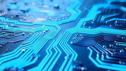 Closeup of a blue circuit board - Powered by Adobe