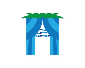 Blue Sukkah with decorations and Green leaves top