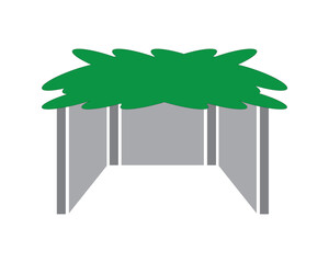 Gray Sukkah with Green leaves top