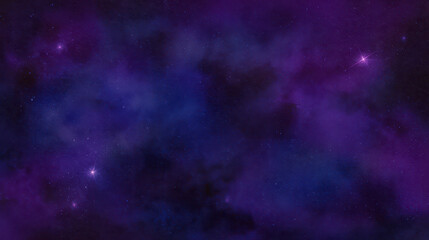 Obraz premium Deep space background with purple and blue nebula clouds and scattered bright stars creating mysterious cosmic atmosphere