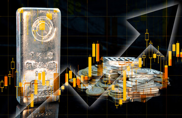 Silver Price surge shown with bars and candle going upward in the background