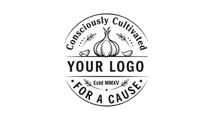 Vintage Hand Drawn Garlic Logo Design for Organic Food.