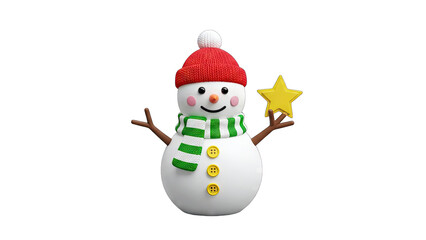 Snowman Holding Star - Christmas Holiday Illustration