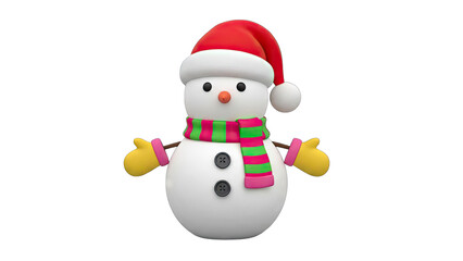 Snowman with Santa Hat and Scarf on White Background