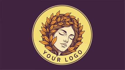 Woman with Leaf Crown Logo Design.
