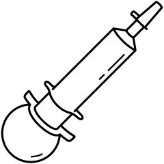 Asepto Syringes. Large-capacity irrigation syringe with a tapered tip and a rubber bulb, used for flushing wounds, body cavities, and surgical sites. Medical sterile device. Vector outline icon.