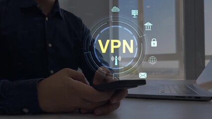 Digital connection between computer and a remote server owned VPN provider.VPN(Virtual Private Network) secure connection.Remote server private internet network to protect privacy personal data.	
