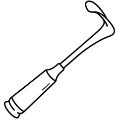 Hand-Held Retractors Richardson. L-shaped surgical instrument with a wide blade for deep tissue retraction in abdominal and chest surgery. Medical sterile surgical instrument. Vector outline icon.