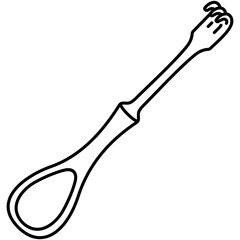 Hand-held retractors volkmann. Surgical rake instrument for holding back skin and soft tissue during orthopedic and general surgery. Medical sterile surgical instrument. Vector outline icon.