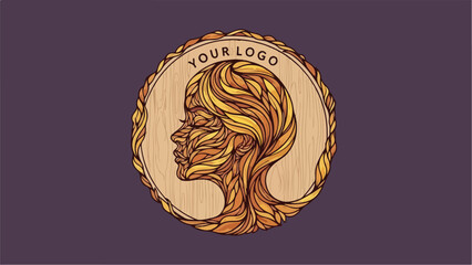 Wooden relief of a human head in profile with a leaf motif on a dark background.