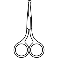 Nose hair scissors. Personal care tool with rounded safety tips for trimming nasal and ear hair during grooming. Medical sterile surgical instrument. Vector outline icon.