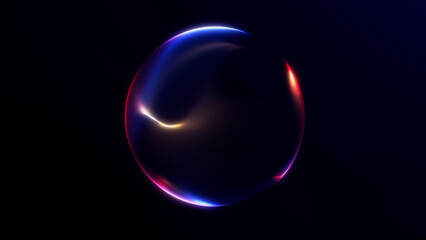 Minimal multicolored gradient sphere softly glowing in dark space. Abstract futuristic energy orb for digital design, creative concepts, technology visuals and modern backgrounds.