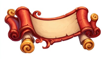 Cartoon Decorative Banner with Scrolls and Ribbons