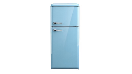 Retro light blue refrigerator PNG isolated on transparent background, vintage fridge appliance for kitchen design and home decor projects