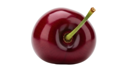 Ripe dark red cherry isolated PNG, fresh fruit with stem on transparent background for healthy eating and summer designs