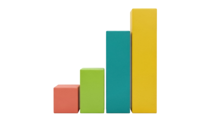 Colorful wooden blocks forming a bar graph isolated PNG, business growth concept with toy blocks on transparent background
