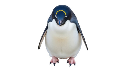 Macaroni penguin PNG isolated on transparent background, flightless bird with yellow crest and black and white plumage, wildlife animal