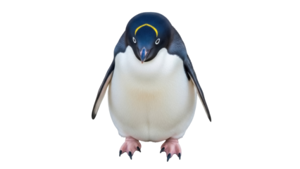 Macaroni penguin PNG isolated on transparent background, flightless bird with yellow crest and black and white plumage, wildlife animal