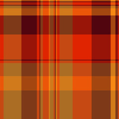 Gentle fabric plaid vector, apparel texture textile check. Pixel background seamless pattern tartan in orange and red colors.