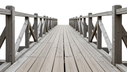 Wooden footbridge PNG isolated on transparent background, rustic bridge with railings for park or garden design, outdoor structure