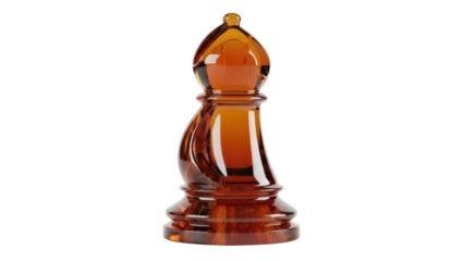 Amber bishop chess piece isolated PNG, translucent brown game figure for strategy and board game design on transparent background