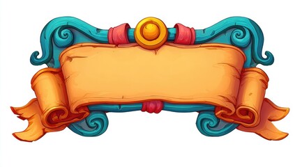 Cartoon Decorative Banner with Scrolls and Ribbons