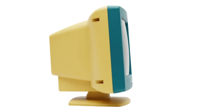 Retro computer monitor PNG isolated on transparent background, vintage beige and teal screen for 1990s technology and gaming - Powered by Adobe