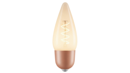 Vintage style LED filament bulb isolated PNG on transparent background, warm light source for retro decor and energy saving