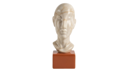 Elegant marble head sculpture isolated PNG on transparent background, decorative art object for interior design and creative projects