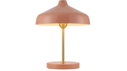 Elegant salmon-colored table lamp isolated PNG, modern lighting fixture with gold accents for...
