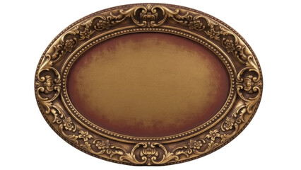 Ornate oval frame PNG isolated on transparent background, antique gold picture frame with decorative floral carvings for vintage design