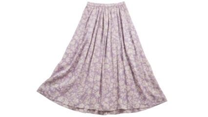 Floral midi skirt PNG isolated on transparent background, light purple flower pattern skirt for fashion and apparel design projects