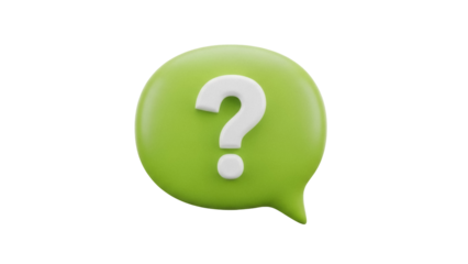 Green speech bubble with question mark PNG isolated on transparent background, help and support icon for website and social media