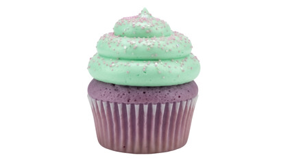 Delicious cupcake with mint frosting and pink sprinkles isolated PNG, sweet treat for birthdays and celebrations on transparent background