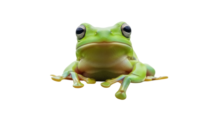 Green tree frog isolated PNG on transparent background, amphibian with big eyes for nature and wildlife designs, tropical animal