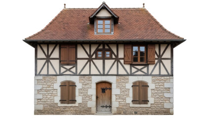 Charming half-timbered house PNG isolated on transparent background, traditional French architecture with stone and wood details