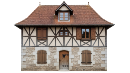 Charming half-timbered house PNG isolated on transparent background, traditional French architecture with stone and wood details