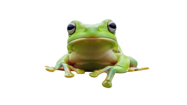 Green tree frog isolated PNG on transparent background, amphibian with big eyes for nature and wildlife designs, tropical animal