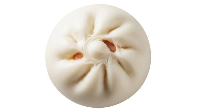 Steamed pork bun isolated PNG on transparent background, Chinese baozi with savory filling for Asian cuisine and dim sum