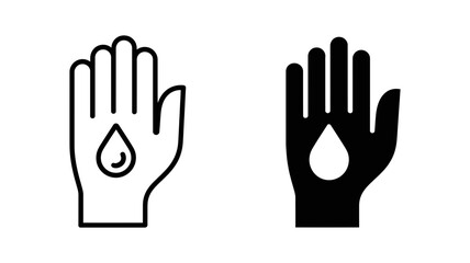 Obraz premium Simple black line and solid icons for hand sanitizer or water droplet on hand