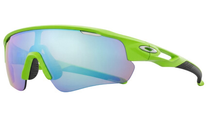 Lime green sports sunglasses isolated PNG on transparent background, cycling eyewear for outdoor activities and sun protection