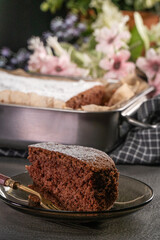 Freshly baked chocolate cake.
